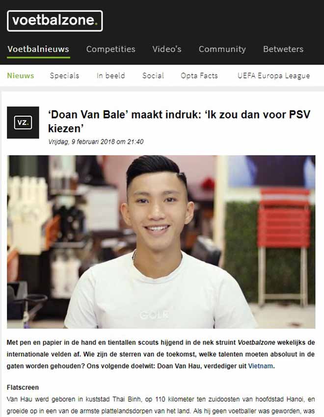 Đoàn Văn Hậu lên báo Hà Lan: “Gareth Bale Việt Nam” gia nhập PSV? - 1